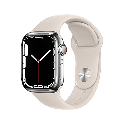 Apple Watch Series 7 (GPS + Cellular, 41mm) - Silber Edelstahlgehäuse mit Polarstern Sportarmband - Regular (Generalüberholt) von Apple