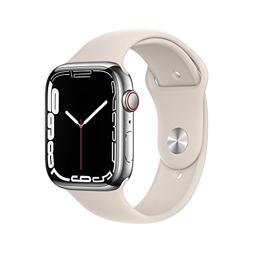 Apple Watch Series 7 (GPS + Cellular, 45MM) - Silver Stainless Steel Case with Starlight Sport Band (Generalüberholt) von Apple