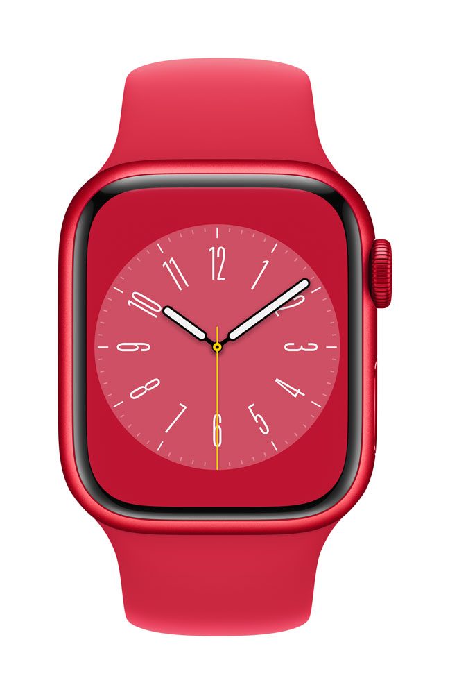 Apple Watch Series 8 (GPS + Cellular) - (PRODUCT) RED - 41 mm - Red Aluminium - intelligente Uhr mit Sportband - Flouroelastomer - rot - Bandgröße: regelmäßig - 32GB - Wi-Fi, LTE, Bluetooth, UWB - 4G - 32 g (MNJ23FD/A) von Apple
