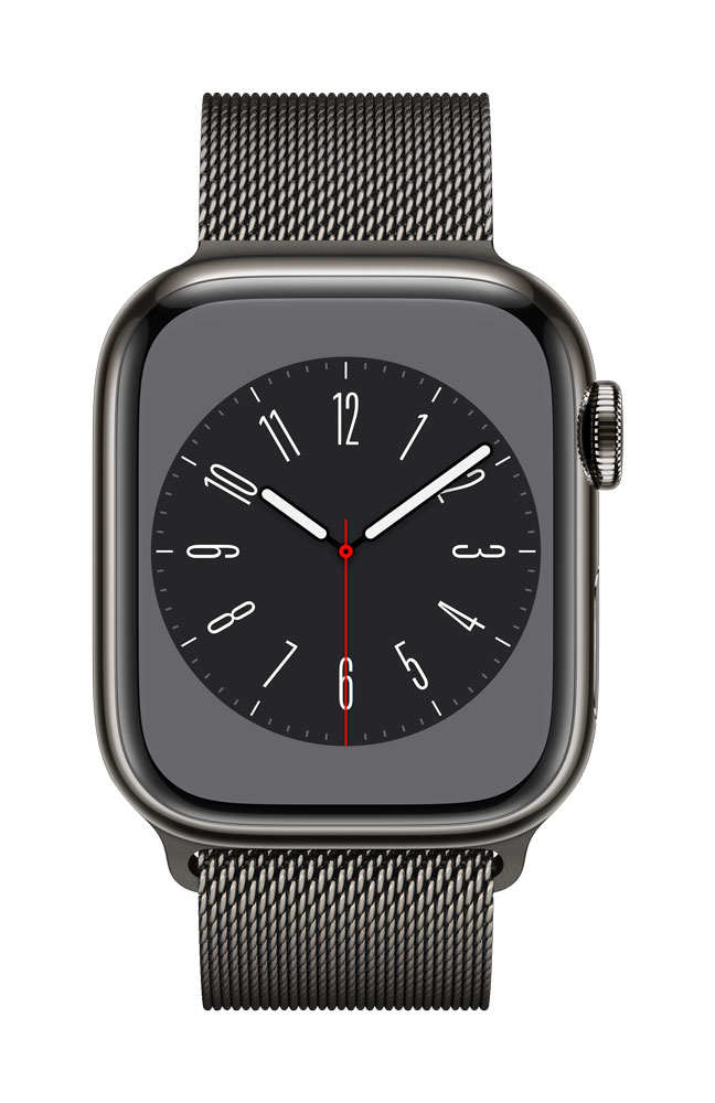 Apple Watch Series 8 (GPS + Cellular) - 41 mm - Graphite Stainless Steel - intelligente Uhr mit Milanaise Armband - Handgelenkgröße: 130-180 mm - 32GB - Wi-Fi, LTE, Bluetooth, UWB - 4G - 42,3 g (MNJM3FD/A) von Apple