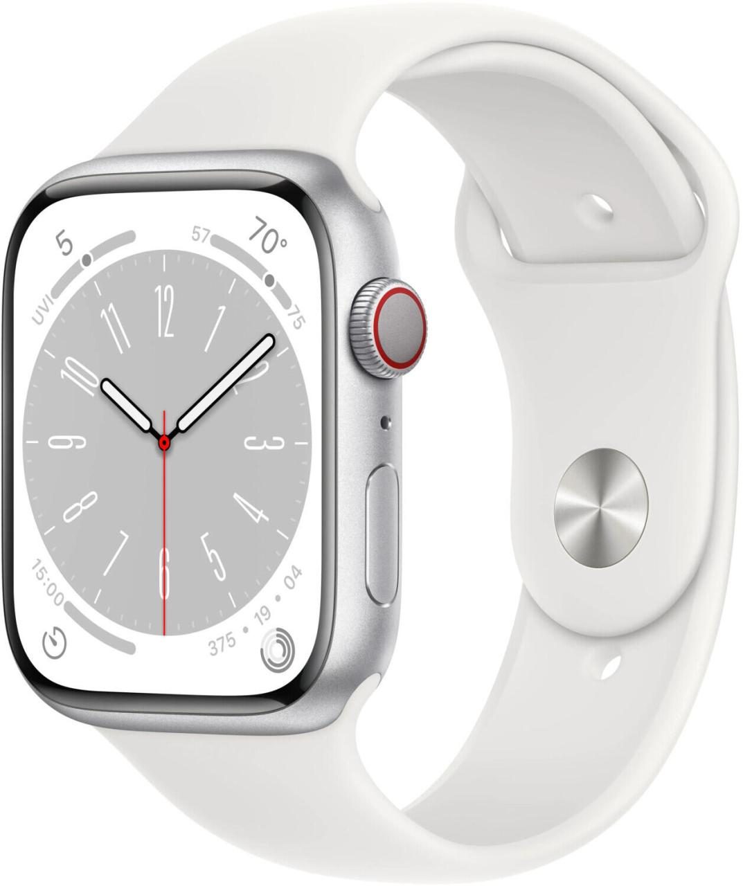 Apple Watch Series 8 (GPS + Cellular) 45mm Aluminiumgehäuse silber, Sportband... von Apple