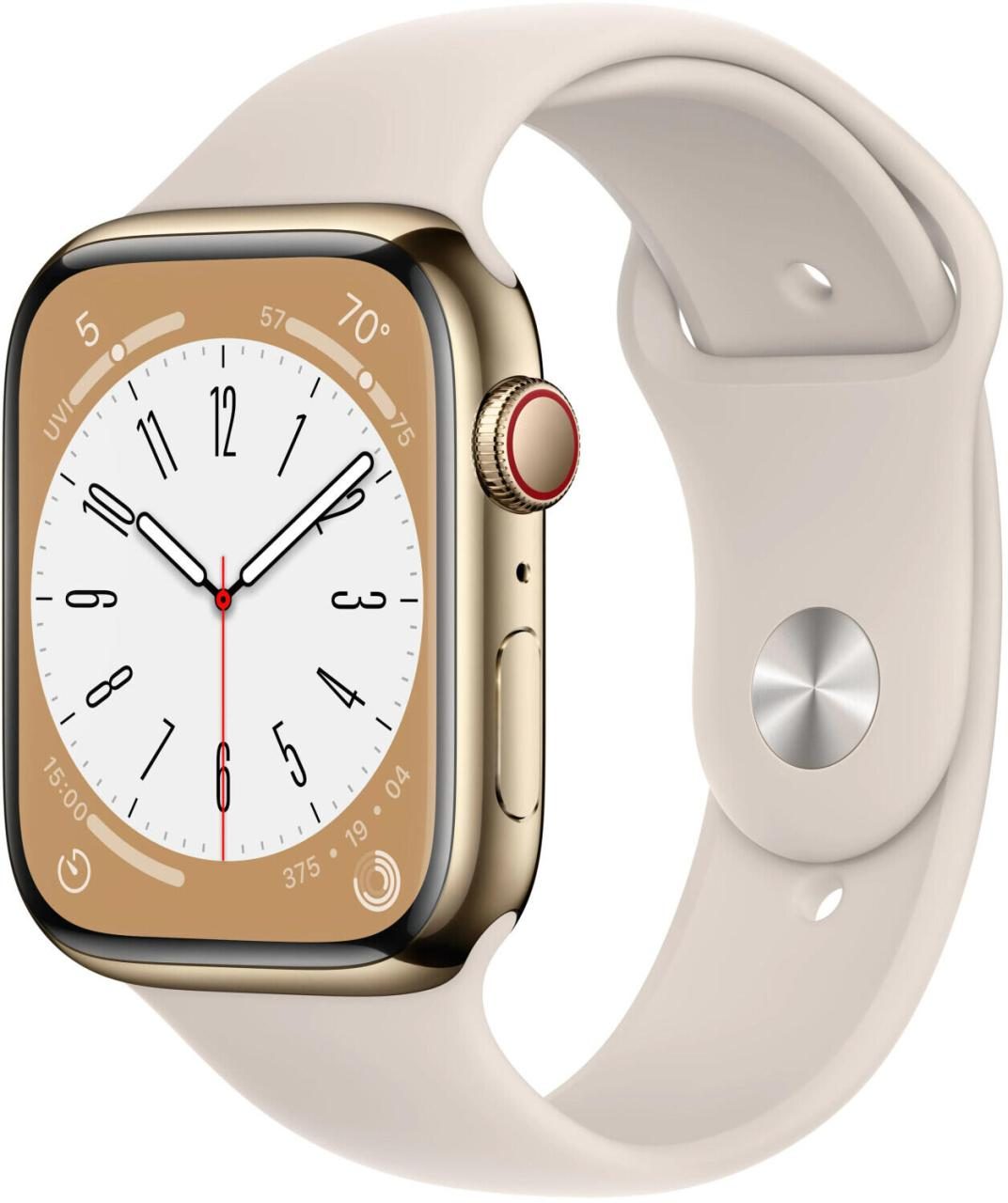 Apple Watch Series 8 (GPS + Cellular) 45mm Edelstahlgehäuse gold, Sportband p... von Apple