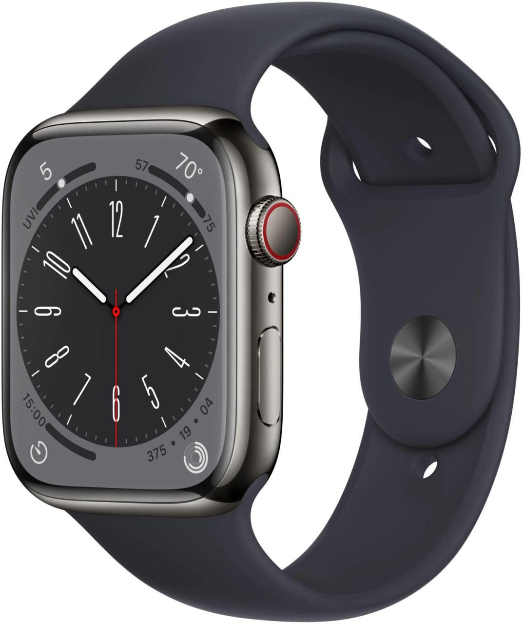 Apple Watch Series 8 (GPS + Cellular) 45mm Edelstahlgehäuse graphit, Sportban... von Apple