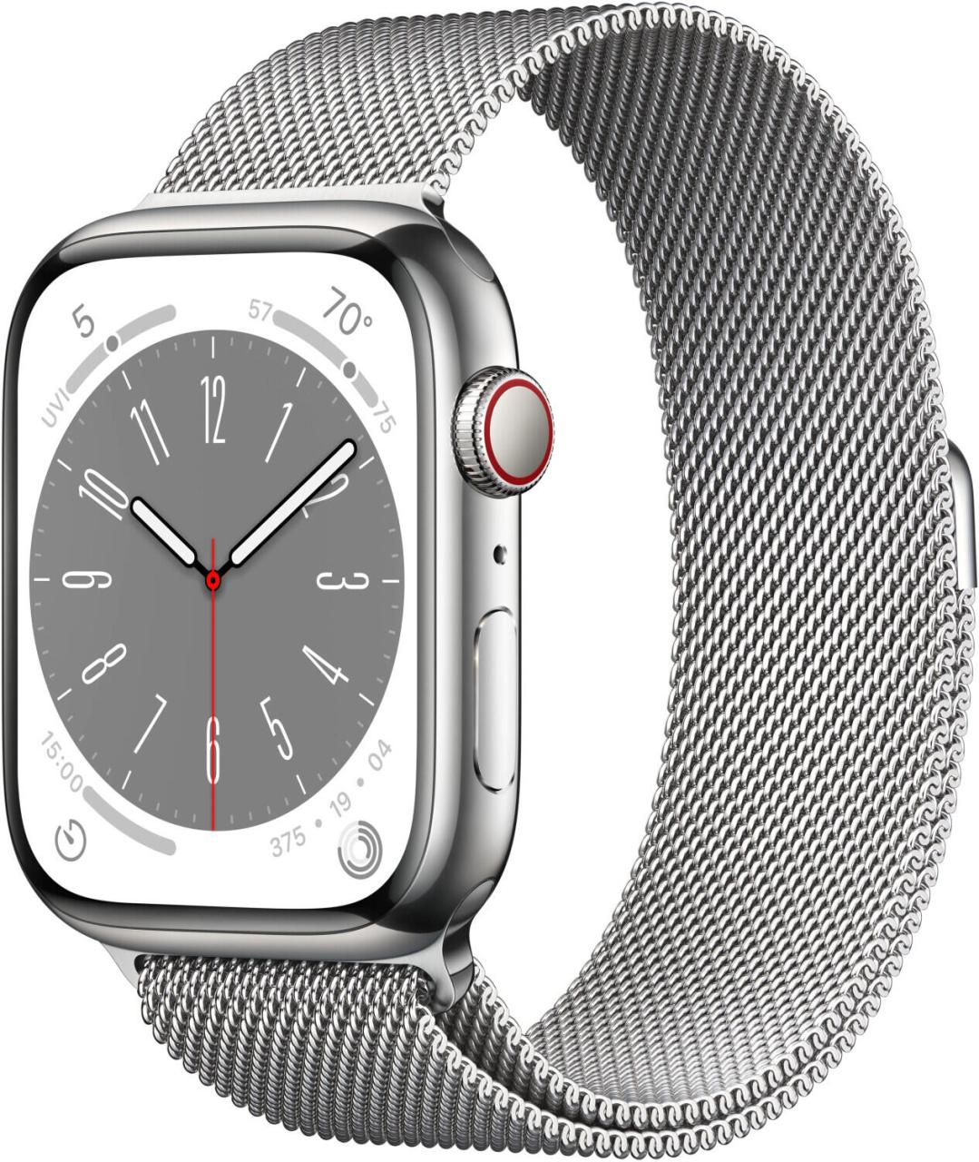 Apple Watch Series 8 (GPS + Cellular) 45mm Edelstahlgehäuse silber, Milanaise... von Apple