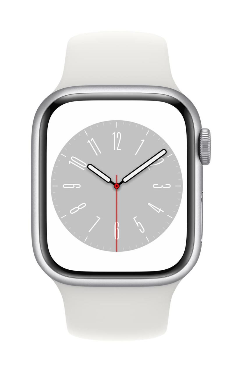 Apple Watch Series 8 (GPS + Cellular) 45mm Edelstahlgehäuse silber, Sportband... von Apple