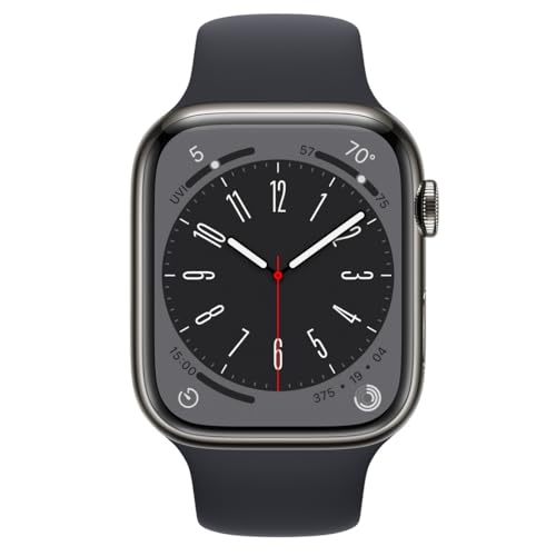 Apple Watch Series 8 (GPS + Cellular, 45mm) Graphitfarbenes Edelstahlgehäuse mit Midnight Sport Band, M/L (Generalüberholt) von Apple