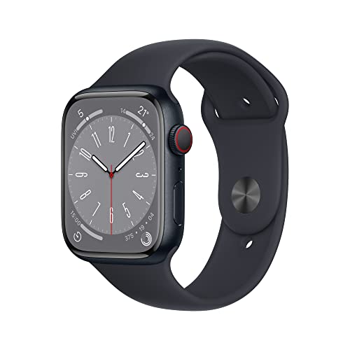 Apple Watch Series 8 (GPS + Cellular, 45mm) Smartwatch - Aluminiumgehäuse Mitternacht mit Sportarmband Mitternacht - Einheitsgröße (Generalüberholt) von Apple