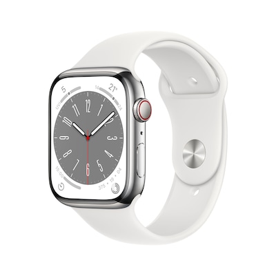 Apple Watch Series 8 LTE 45mm Edelstahl Silber Sportarmband Weiß von Apple