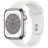 Apple Watch Series 8 LTE 45mm Edelstahl Silber Sportarmband Weiß von Apple