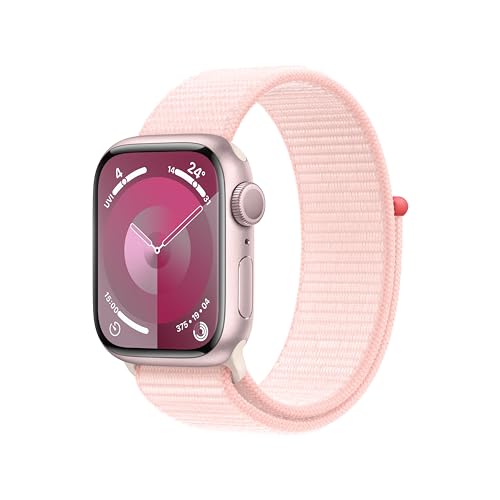 Apple Watch Series 9 (GPS, 41 mm) Smartwatch mit Aluminiumgehäuse in Pink und Sport Loop Armband in Hellrosa. Fitnesstracker, Blutsauerstoff und EKG Apps, Always-On Retina Display, CO₂ neutral von Apple