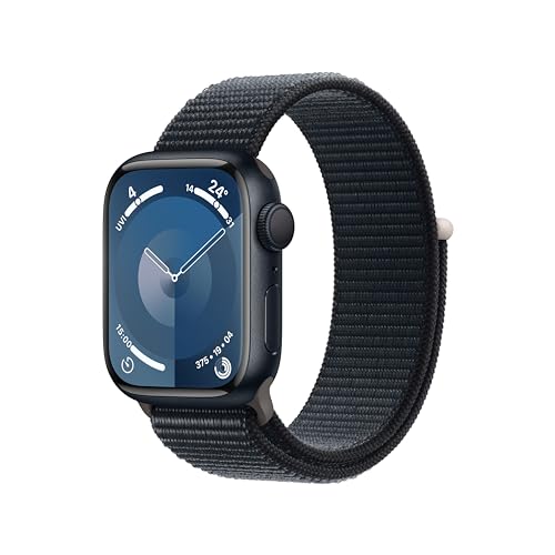 Apple Watch Series 9 (GPS, 41 mm) Smartwatch mit Aluminiumgehäuse und Sport Loop Armband in Mitternacht. Fitnesstracker, Blutsauerstoff und EKG Apps, Always-On Retina Display, CO₂ neutral von Apple