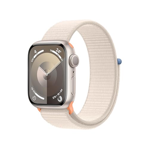 Apple Watch Series 9 (GPS, 41 mm) Smartwatch mit Aluminiumgehäuse und Sport Loop Armband in Polarstern. Fitnesstracker, Blutsauerstoff und EKG Apps, Always-On Retina Display, CO₂ neutral von Apple