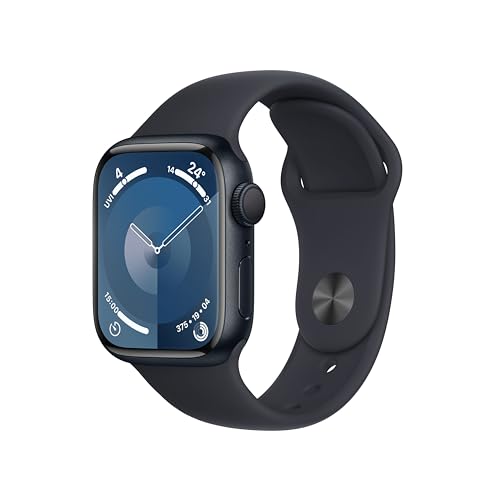 Apple Watch Series 9 (GPS, 41 mm) Smartwatch mit Aluminiumgehäuse und Sportarmband M/L in Mitternacht. Fitnesstracker, Blutsauerstoff und EKG Apps, Always-On Retina Display, Wasserschutz von Apple