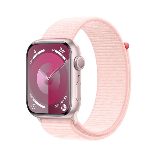Apple Watch Series 9 (GPS, 45 mm) Smartwatch mit Aluminiumgehäuse in Pink und Sport Loop Armband in Hellrosa. Fitnesstracker, Blutsauerstoff und EKG Apps, Always-On Retina Display, CO₂ neutral von Apple