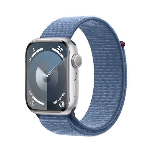 Apple Watch Series 9 (GPS, 45 mm) Smartwatch mit Aluminiumgehäuse in Silber und Sport Loop Armband in Winterblau. Fitnesstracker, Blutsauerstoff und EKG Apps, Always-On Retina Display, CO₂ neutral von Apple
