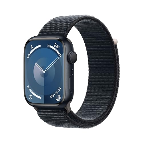 Apple Watch Series 9 (GPS, 45 mm) Smartwatch mit Aluminiumgehäuse und Sport Loop Armband in Mitternacht. Fitnesstracker, Blutsauerstoff und EKG Apps, Always-On Retina Display, CO₂ neutral von Apple