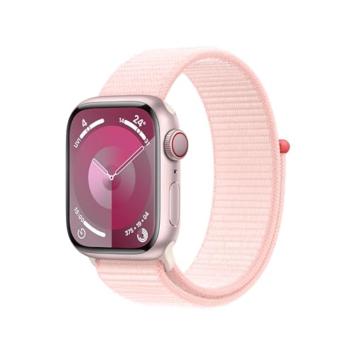 Apple Watch Series 9 (GPS + Cellular, 41 mm) Smartwatch mit Aluminiumgehäuse in Pink und Sport Loop Armband in Hellrosa. Fitnesstracker, Blutsauerstoff und EKG Apps, CO₂ neutral von Apple