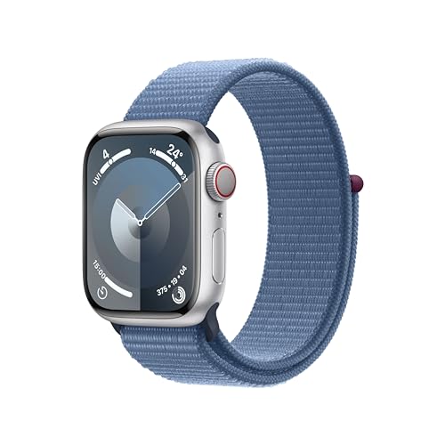 Apple Watch Series 9 (GPS + Cellular, 41 mm) Smartwatch mit Aluminiumgehäuse in Silber und Sport Loop Armband in Winterblau. Fitnesstracker, Blutsauerstoff und EKG Apps, CO₂ neutral von Apple
