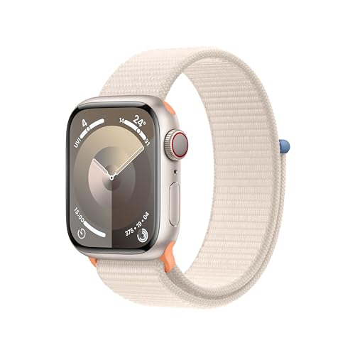 Apple Watch Series 9 (GPS + Cellular, 41 mm) Smartwatch mit Aluminiumgehäuse und Sport Loop Armband in Polarstern. Fitnesstracker, Blutsauerstoff und EKG Apps, Always-On Retina Display, CO₂ neutral von Apple