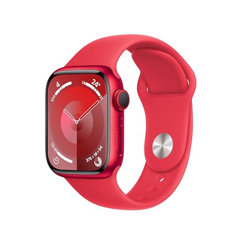 Apple Watch Series 9 (GPS + Cellular, 41 mm) Smartwatch mit Aluminiumgehäuse und Sportarmband M/L in (PRODUCT)RED. Fitnesstracker, Blutsauerstoff und EKG Apps, Always-On Retina Display, Wasserschutz von Apple