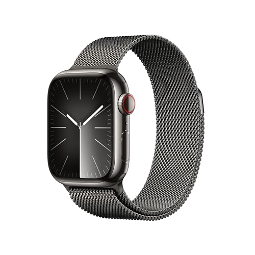Apple Watch Series 9 (GPS + Cellular, 41 mm) Smartwatch mit Edelstahlgehäuse und Milanaise Armband in Graphit. Fitnesstracker, Blutsauerstoff und EKG Apps, Always-On Retina Display, Wasserschutz von Apple