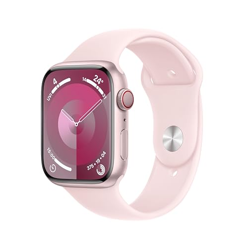 Apple Watch Series 9 (GPS + Cellular, 45 mm) Smartwatch mit Aluminiumgehäuse in Pink und Sportarmband M/L in Hellrosa. Fitnesstracker, Blutsauerstoff und EKG Apps, Always-On Retina Display von Apple