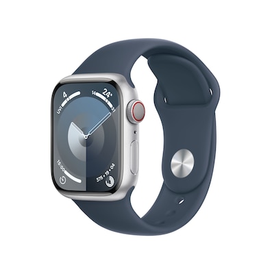 Apple Watch Series 9 LTE 41mm Aluminium Silber Sportarmband Sturmblau S/M von Apple