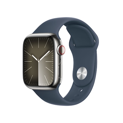 Apple Watch Series 9 LTE 41mm Edelstahl Silber Sportarmband Sturmblau S/M von Apple