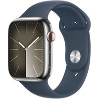 Apple Watch Series 9 LTE 45mm Edelstahl Silber Sportarmband Sturmblau S/M von Apple