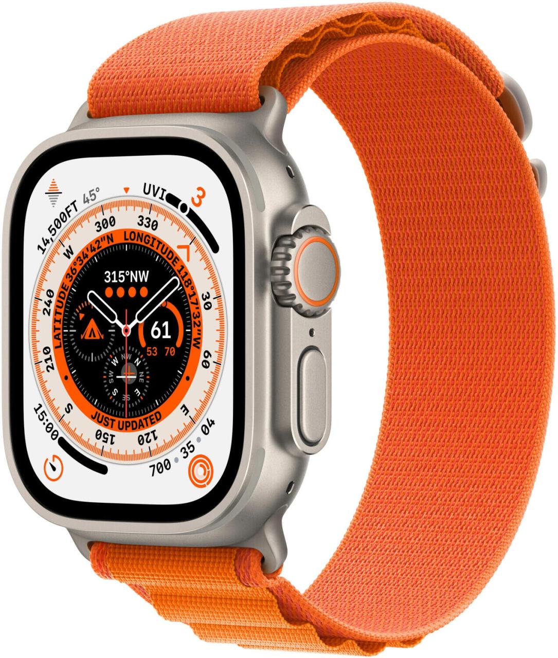 Apple Watch Ultra (GPS + Cellular) 49mm Titaniumgehäuse, Alpine Loop orange groß von Apple