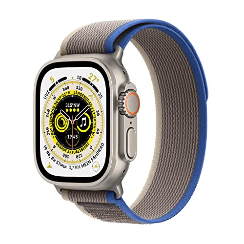 Apple Watch Ultra (GPS + Cellular mit 49mm) Titangehäuse mit Trail Loop Blau/Grau - M/L (Generalüberholt) von Apple