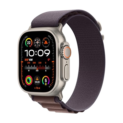 Apple Watch Ultra 2 (GPS + Cellular, 49 mm) Smartwatch mit robustem Titangehäuse und Alpine Loop Armband (Medium) in Indigo. Fitnesstracker, präzises GPS, extra Lange Batterielaufzeit, CO₂ neutral von Apple