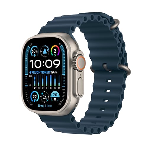 Apple Watch Ultra 2 (GPS + Cellular, 49 mm) Smartwatch mit robustem Titangehäuse und Ocean Band Armband in Blau. Fitnesstracker, präzises GPS, extra Lange Batterielaufzeit, helles Retina Display von Apple