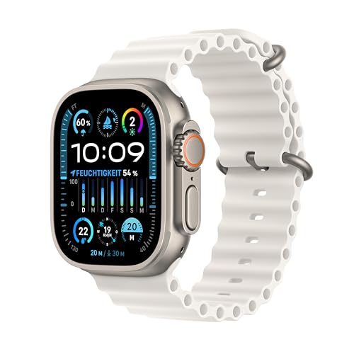 Apple Watch Ultra 2 (GPS + Cellular, 49 mm) Smartwatch mit robustem Titangehäuse und Ocean Band Armband in Weiß. Fitnesstracker, präzises GPS, extra Lange Batterielaufzeit, helles Retina Display von Apple