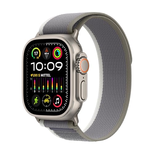 Apple Watch Ultra 2 (GPS + Cellular, 49 mm) Smartwatch mit robustem Titangehäuse und Trail Loop Armband (M/L) in Grün/Grau. Fitnesstracker, präzises GPS, extra Lange Batterielaufzeit, CO₂ neutral von Apple