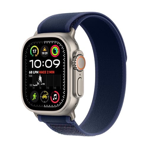 Apple Watch Ultra 2 [GPS + Cellular, 49mm] Natürlich Titangehäuse mit Blau Trail-Loop-Armband, M/L (Generalüberholt) von Apple