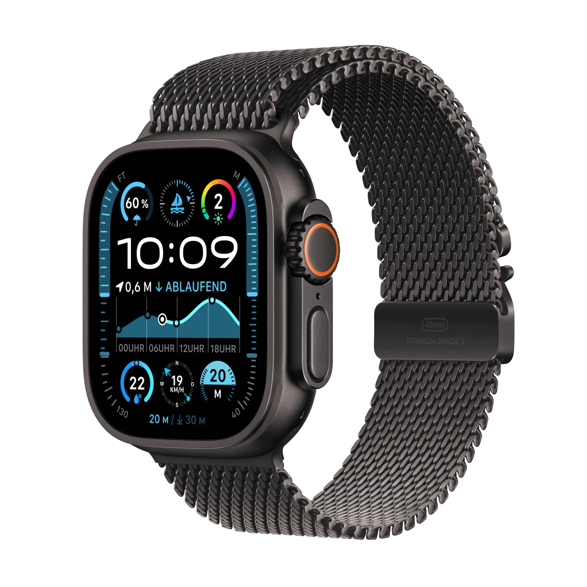 Apple Watch Ultra 2 GPS + Cellular 49mm Black Titanium Case mit Black Titanium Milanese Band - M (MX5U3FD/A) von Apple