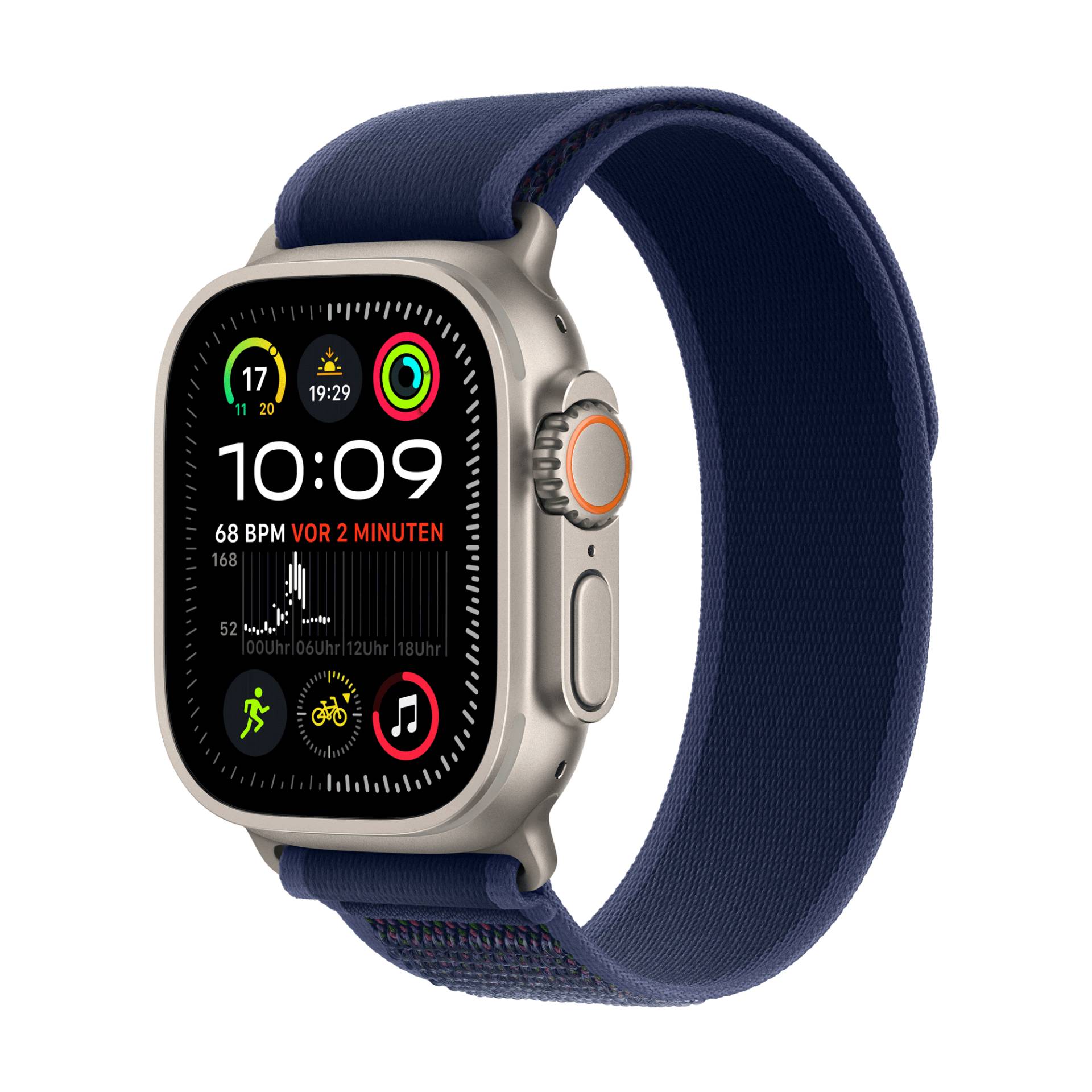 Apple Watch Ultra 2 GPS + Cellular 49mm Natural Titanium Case mit Blue Trail Band - S/M (MX4J3FD/A) von Apple
