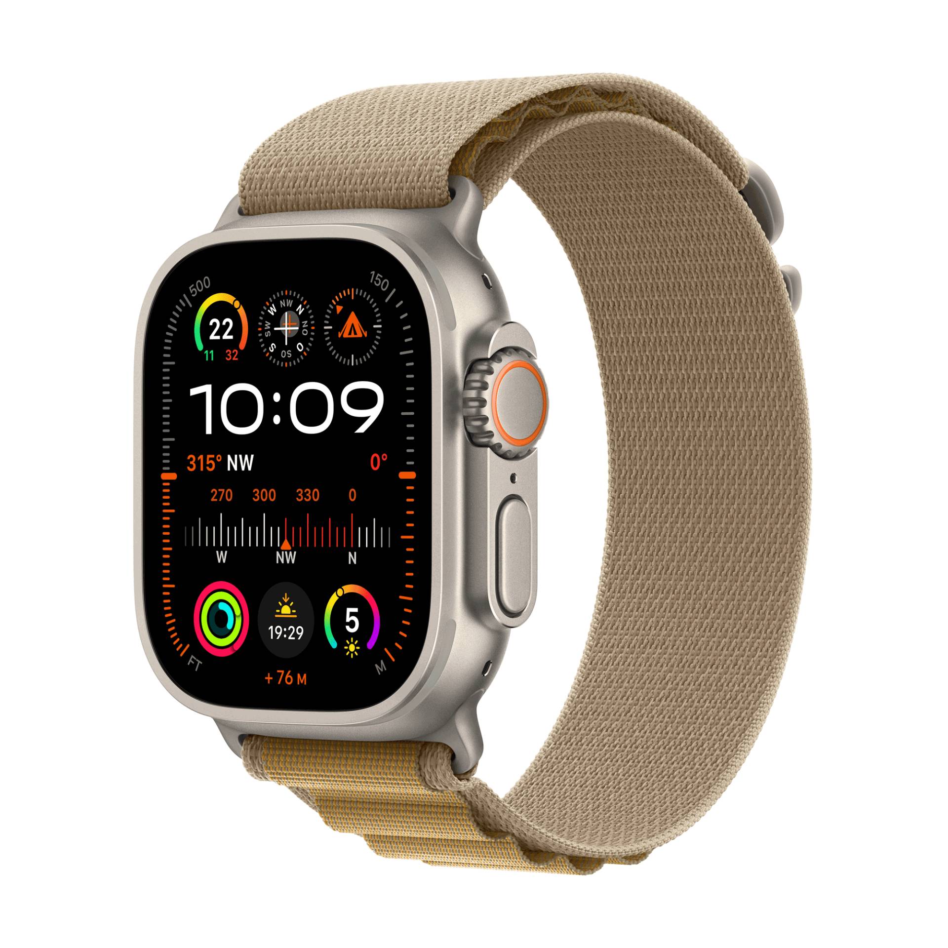 Apple Watch Ultra 2 GPS + Cellular 49mm Natural Titanium Case mit Tan Alpine Band - Large (MX4H3FD/A) von Apple