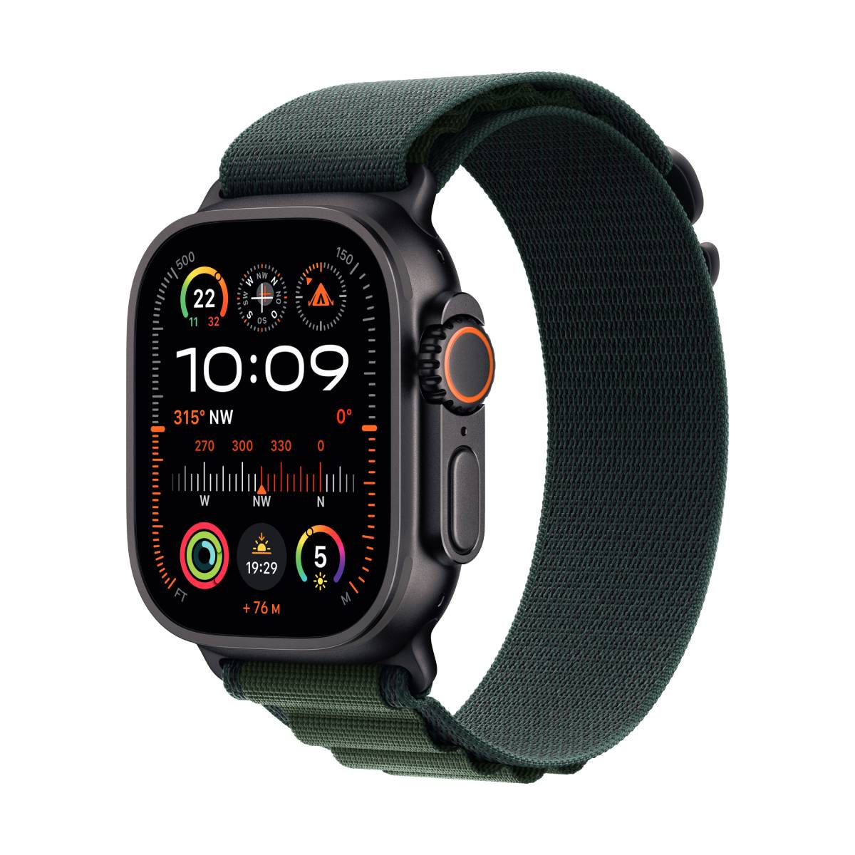 Apple Watch Ultra 2 Schwarz Titanium Alpine Loop Dunkelgrün M 2024 GPS + Cellular 49mm von Apple