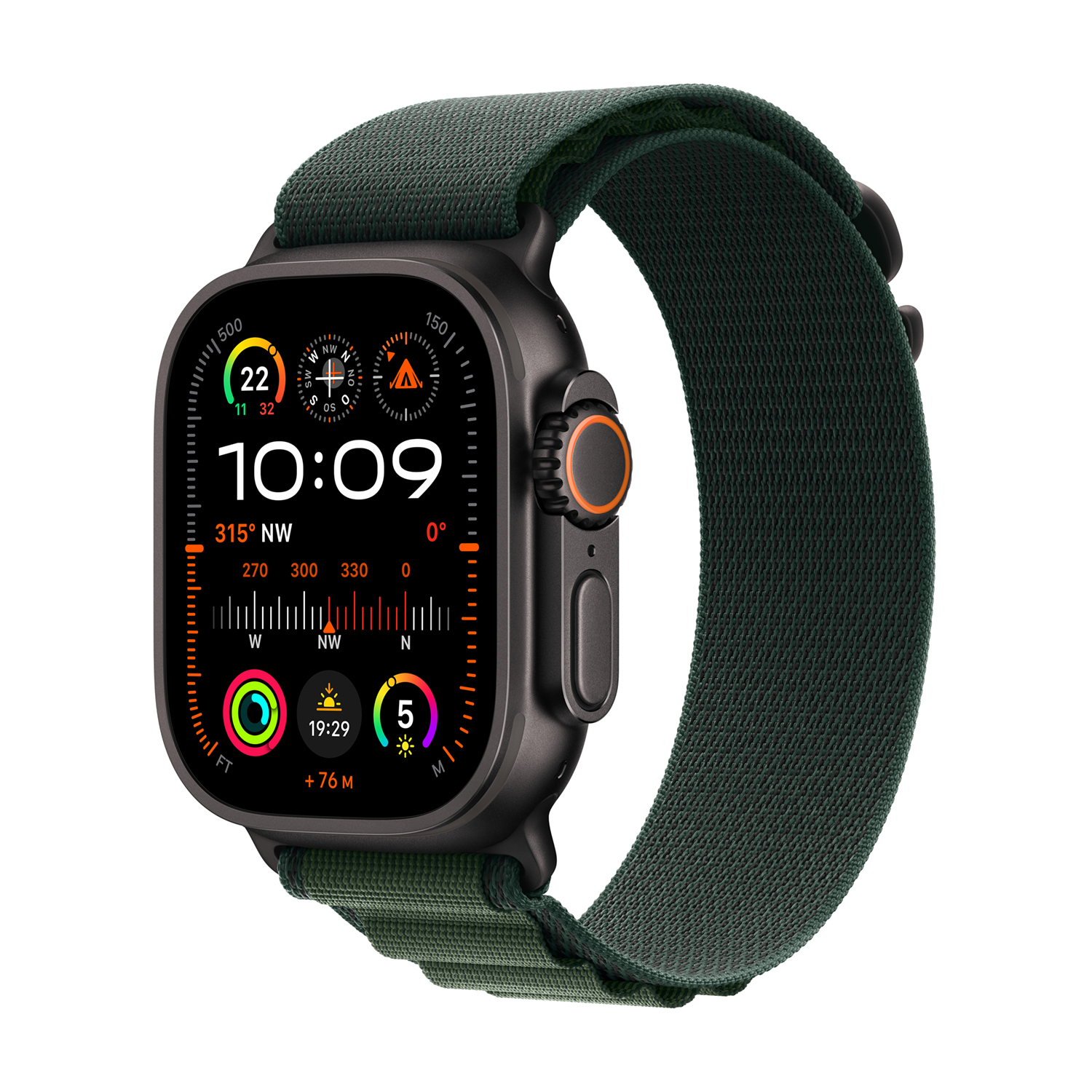 Apple Watch Ultra 2 Titanium Cellular 49mm Schwarz (Alpine Loop dunkelgrün) Large von Apple