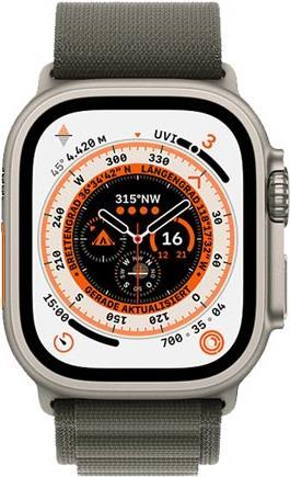 Apple Watch Ultra - 49 mm - Titan - intelligente Uhr mit Alpine Loop - Stoff - grün - Bandgröße: L - 32 GB - Wi-Fi, LTE, UWB, Bluetooth - 4G - 61.3 g von Apple
