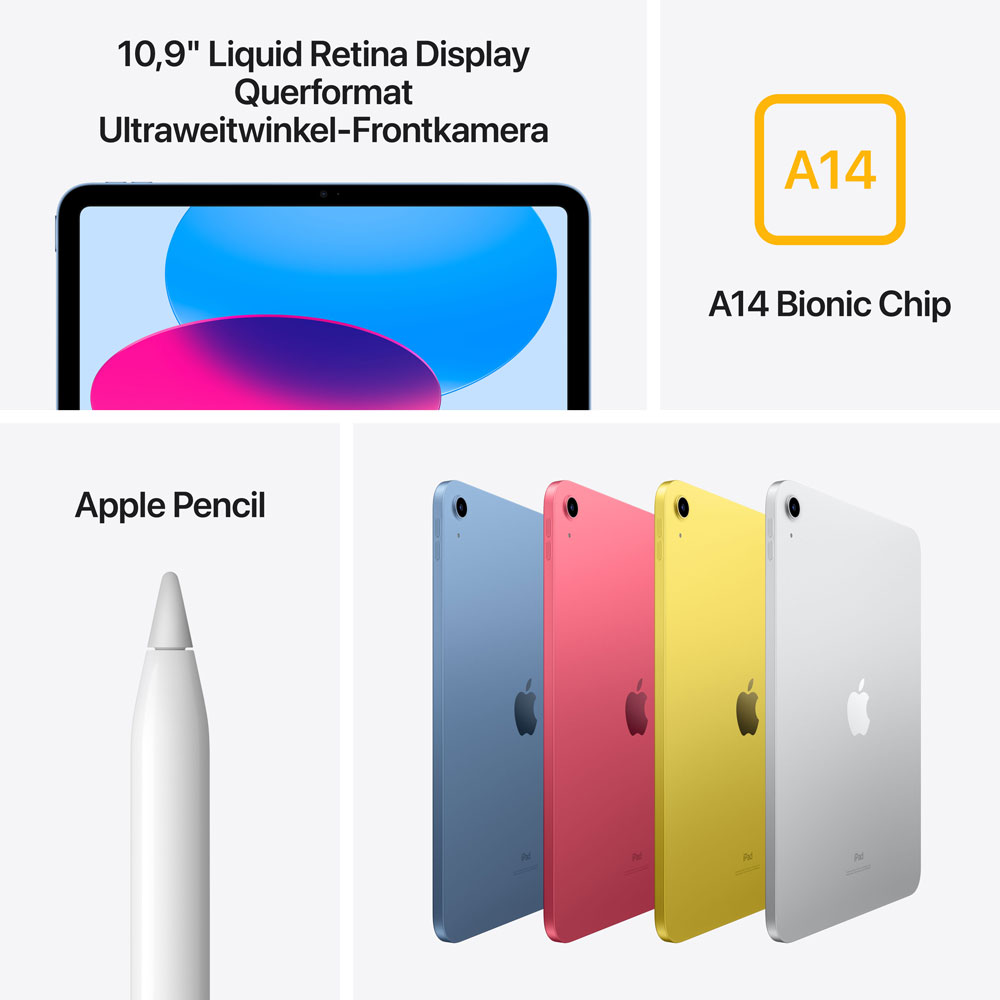 Apple iPad 64 GB 27,7 cm (10.9 ) Wi-Fi 6 (802.11ax) iPadOS 16 Gelb (MPQ23FD/A) von Apple