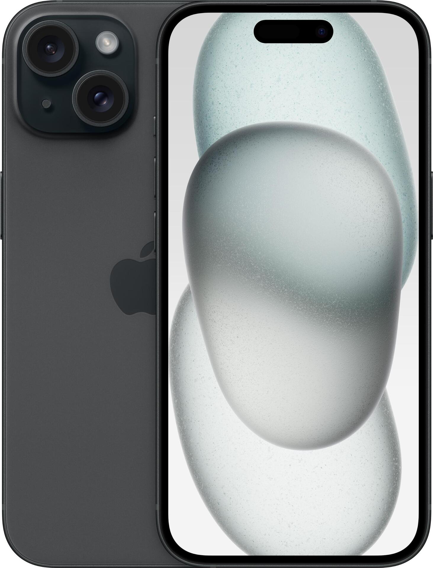 Apple iPhone 15 - 5G Smartphone - Dual-SIM / Interner Speicher 256GB - OLED-Display - 6,1 - 2556 x 1179 Pixel - 2 x Rückkamera 48 MP, 12 MP - front camera 12 MP - Schwarz (MTP63ZD/A) von Apple