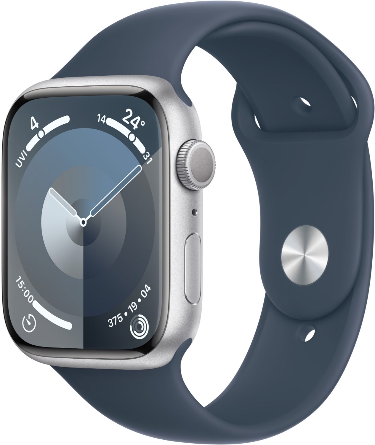 Watch Series 9 (45mm) GPS Smartwatch Aluminium mit Sportarmband M/L silber/sturmblau von Apple