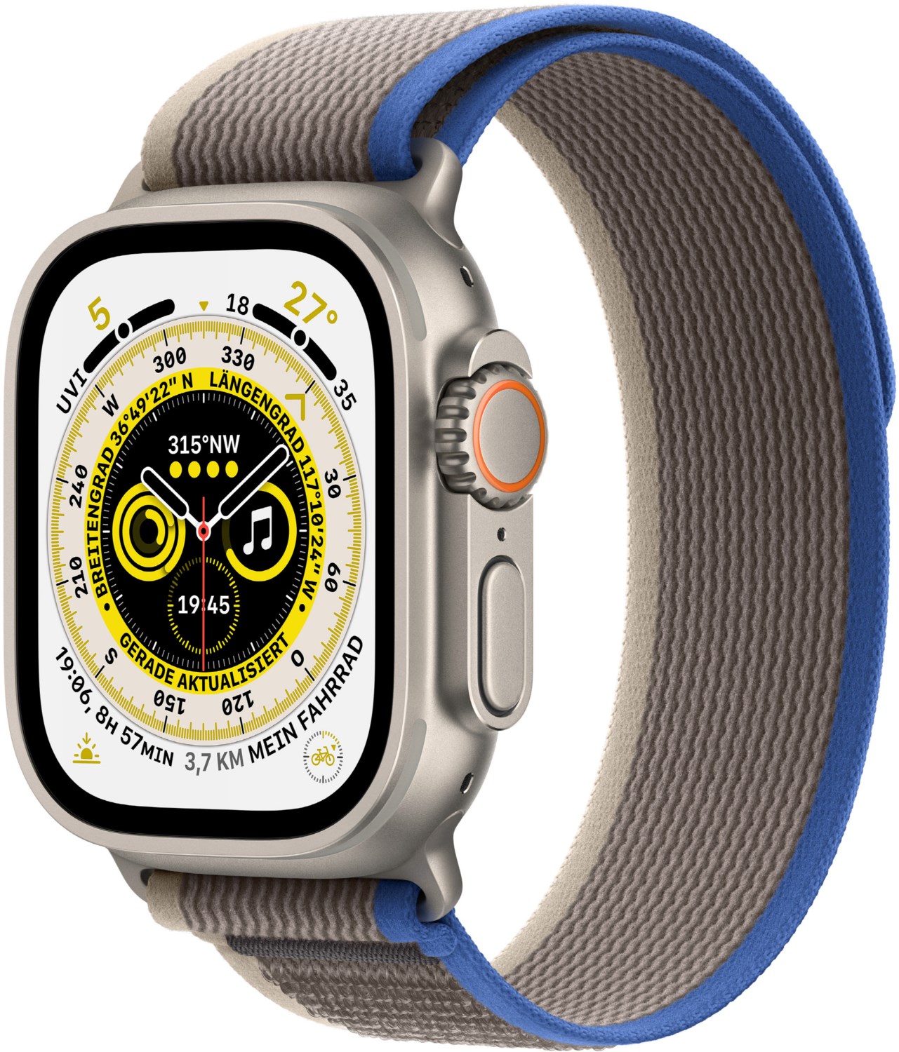 Watch Ultra (49mm) GPS+4G Titan mit Trail Loop Armband (S/M) blau/grau von Apple