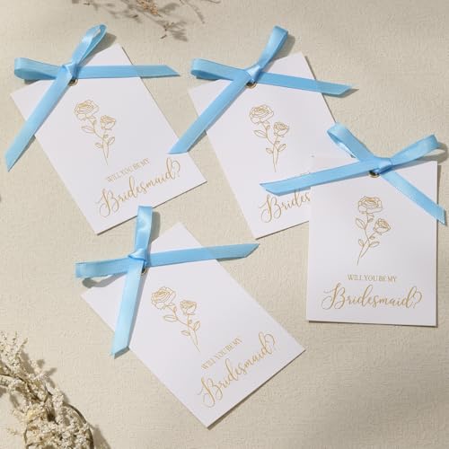 11-teiliges "Will You Be My Bridesmaid"-Antragskarten-Set: 8 Brautjungfern-Antragskarten, 2 Trauzeuginnen, 1 Karte mit Schleifenband, Blumen-Metallic-Brautgeschenk für Hochzeit, Braut (rosa Schleife) von Apprabbr