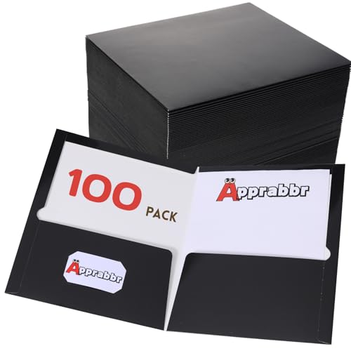 Ordner mit zwei Taschen für Briefgröße, glänzend laminierte Papierordner, dickes Papier, Aktenordner mit tiefen Taschen, für Schule, Büro, Geschäft, Zuhause, Schwarz, 100 Stück von Apprabbr
