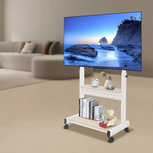 Apriltop 108.5-128.5cm Höhenverstellbarer TV Wagen mit Rollen für 43-86 Zoll TV, TV Ständer, Tragfähigkeit 100Kg, für Wohnzimmer, Schlafzimmer, Büros (Weiß) von Apriltop