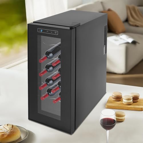 Apriltop 12 Flaschen Weinkühlschrank, 33L Weinkühler Kühlschrank mit LED Anzeige, Mini Kühlschrank mit Glastür, Temperaturbereich 12-18℃, für Haus, Büro, Hotel von Apriltop